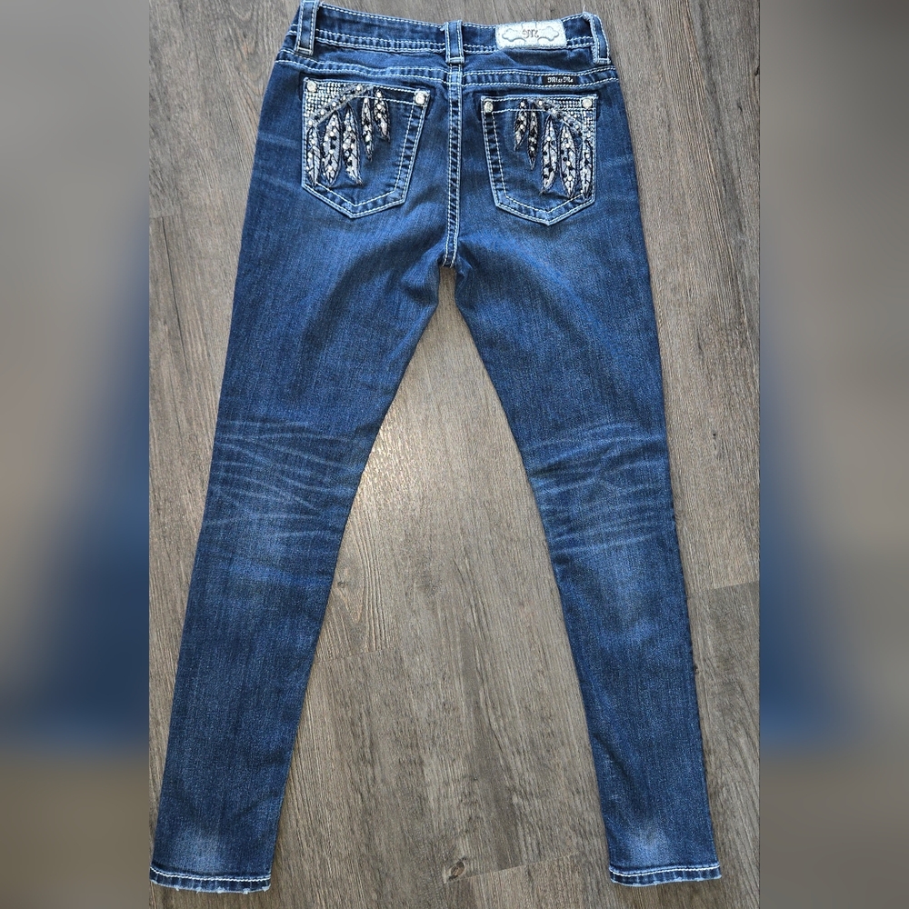 Miss Me Skinny Jeans Size 27 Feather Embellished Stretch Denim - Picture 3 of 13